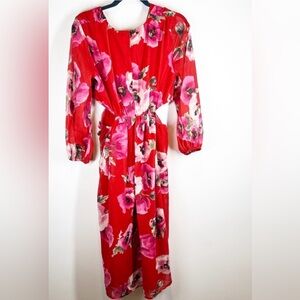 Floral Red Dress with Pink and White Accents